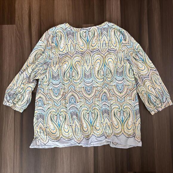 Talbots Women's Blouse Top Plus Size 2X Paisley Polka Dot 3/4 Sleeves - Picture 4 of 7
